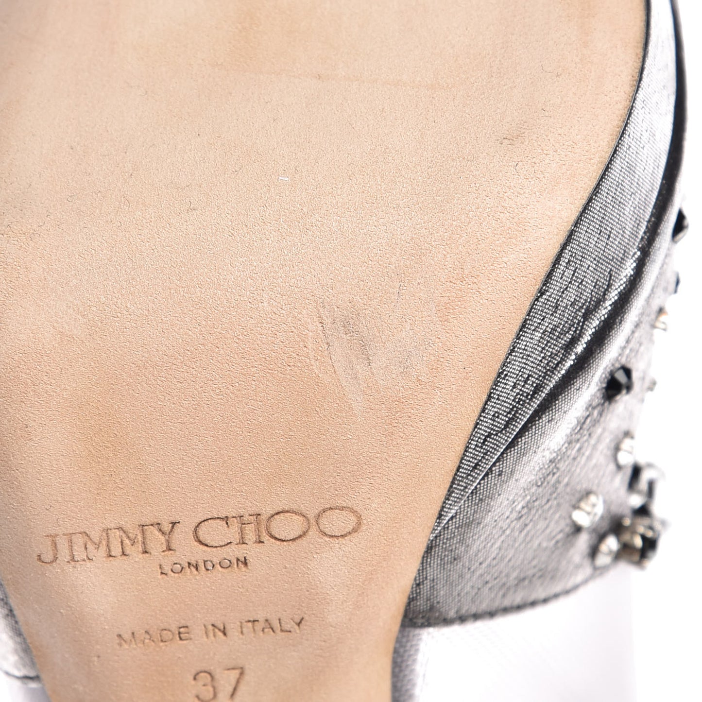 Metallic Calfskin Embellished Viola 120 Sandals Heels 37 Silver