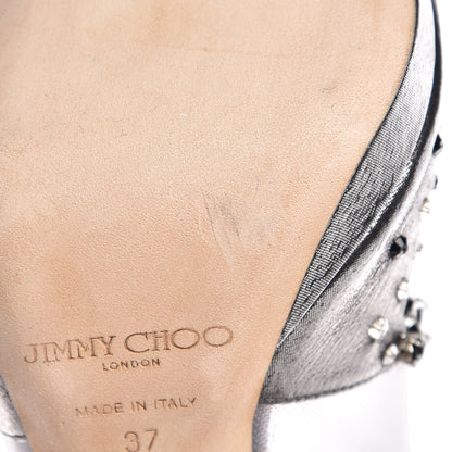 Jimmy Choo Metallic Calfskin Embellished Viola 120 Sandals Heels 37 Silver 9 of 10