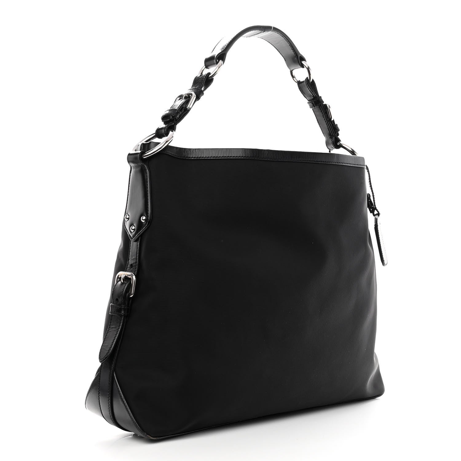 Prada Tessuto Nylon Calfskin Hobo Black 3 of 10