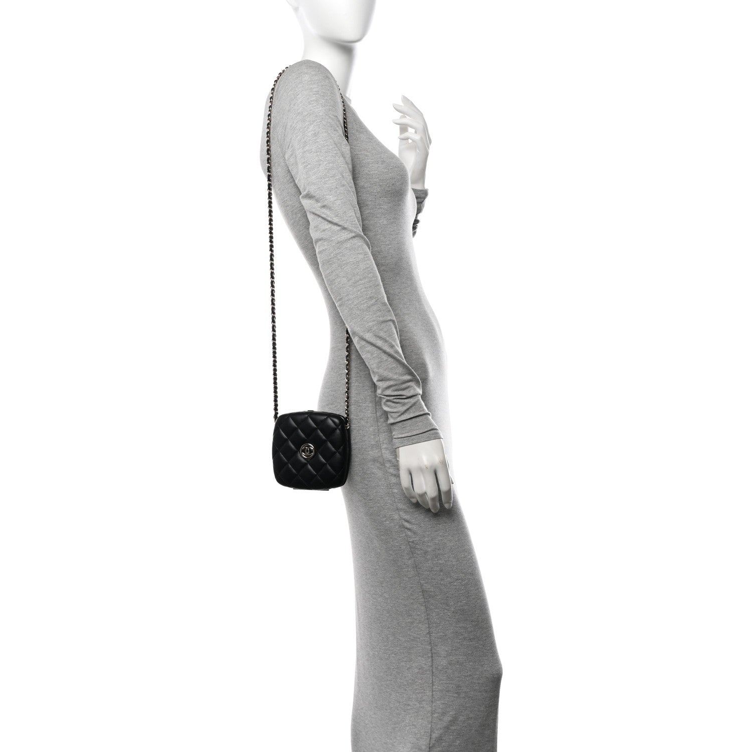 Chanel Lambskin Quilted Compact Vanity Case Purse With Chain Black 2 of 11