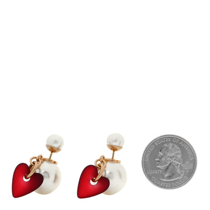 Christian Dior Pearl Heart Dioramour Tribal Earrings Gold Red 2 of 4