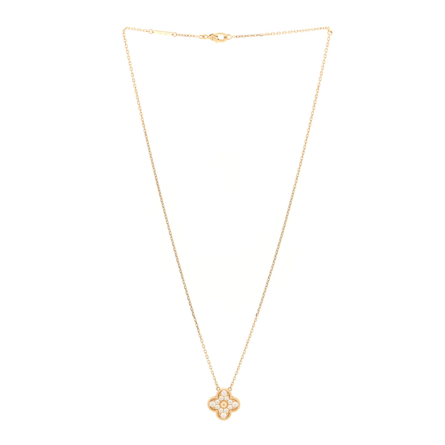 18K Yellow Gold Diamond Vintage Alhambra Pendant Necklace