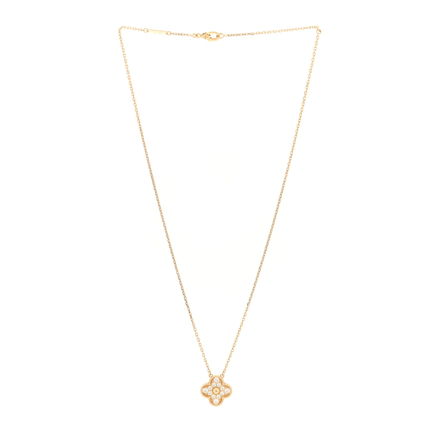 Van Cleef & Arpels 18K Yellow Gold Diamond Vintage Alhambra Pendant Necklace 3 of 5