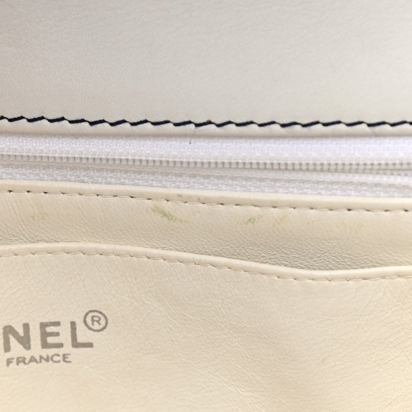 Lambskin Stitched Medium Chocolate Bar Flap White