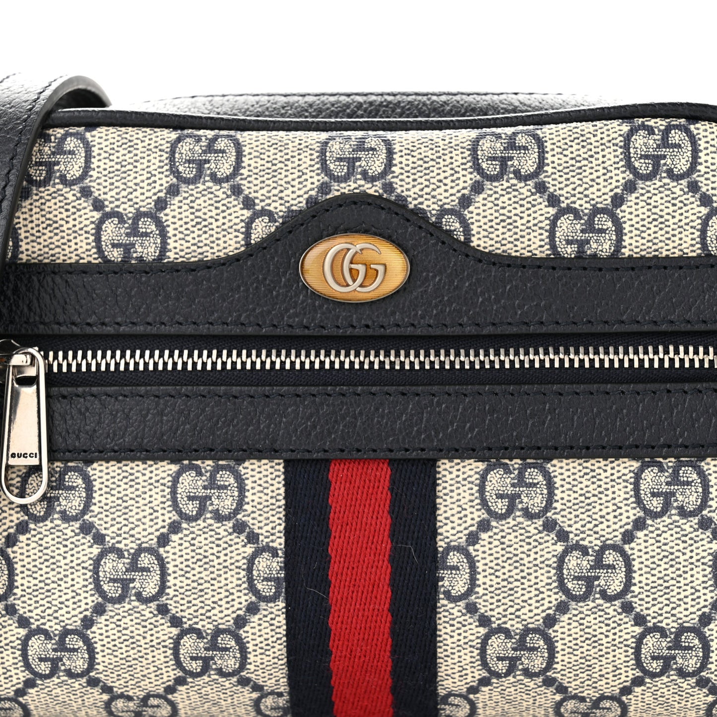GG Supreme Monogram Textured Dollar Calfskin Web Mini Ophidia Shoulder Bag Beige Blue