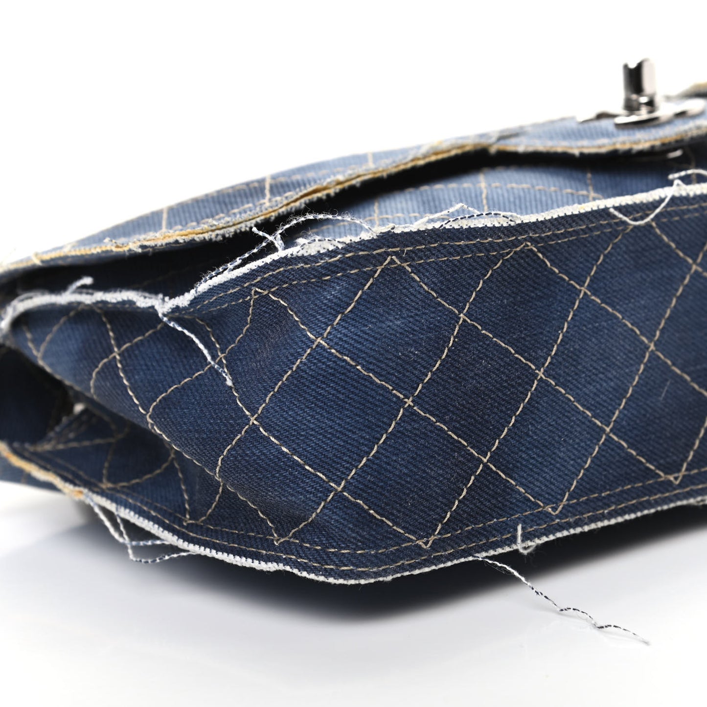 Denim Quilted Medium Pompom Flap Dark Blue