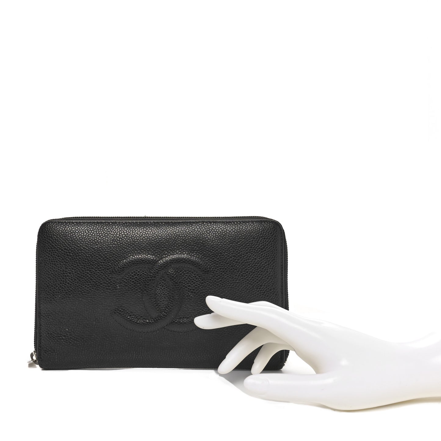 Caviar CC Timeless Large Zip Around Wallet Black