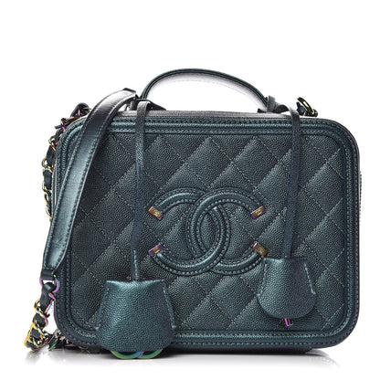 Chanel Iridescent Caviar Quilted Medium CC Filigree Vanity Case Dark Turquoise 1 of 8