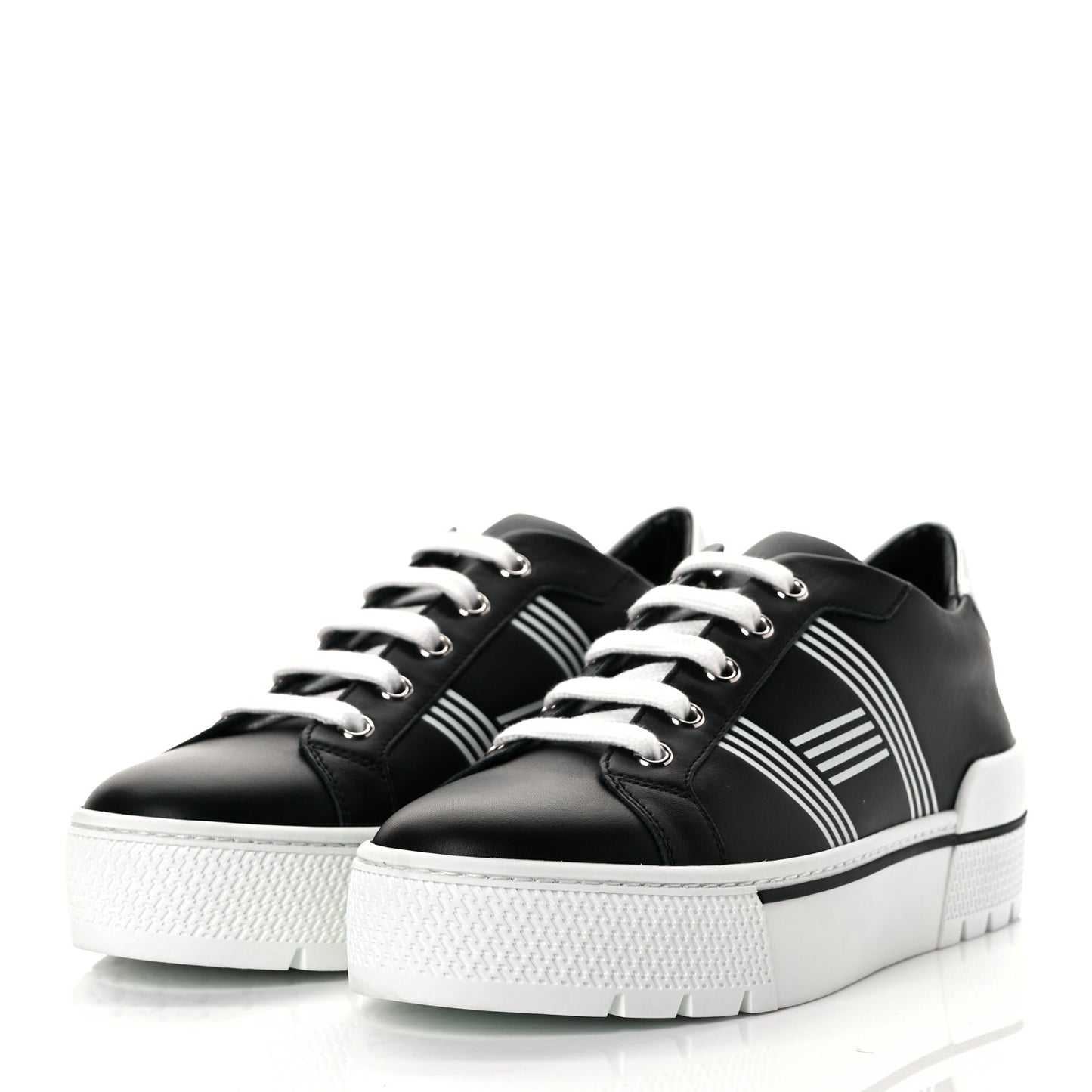 Calfskin Womens Dare Sneakers 36.5 Black White