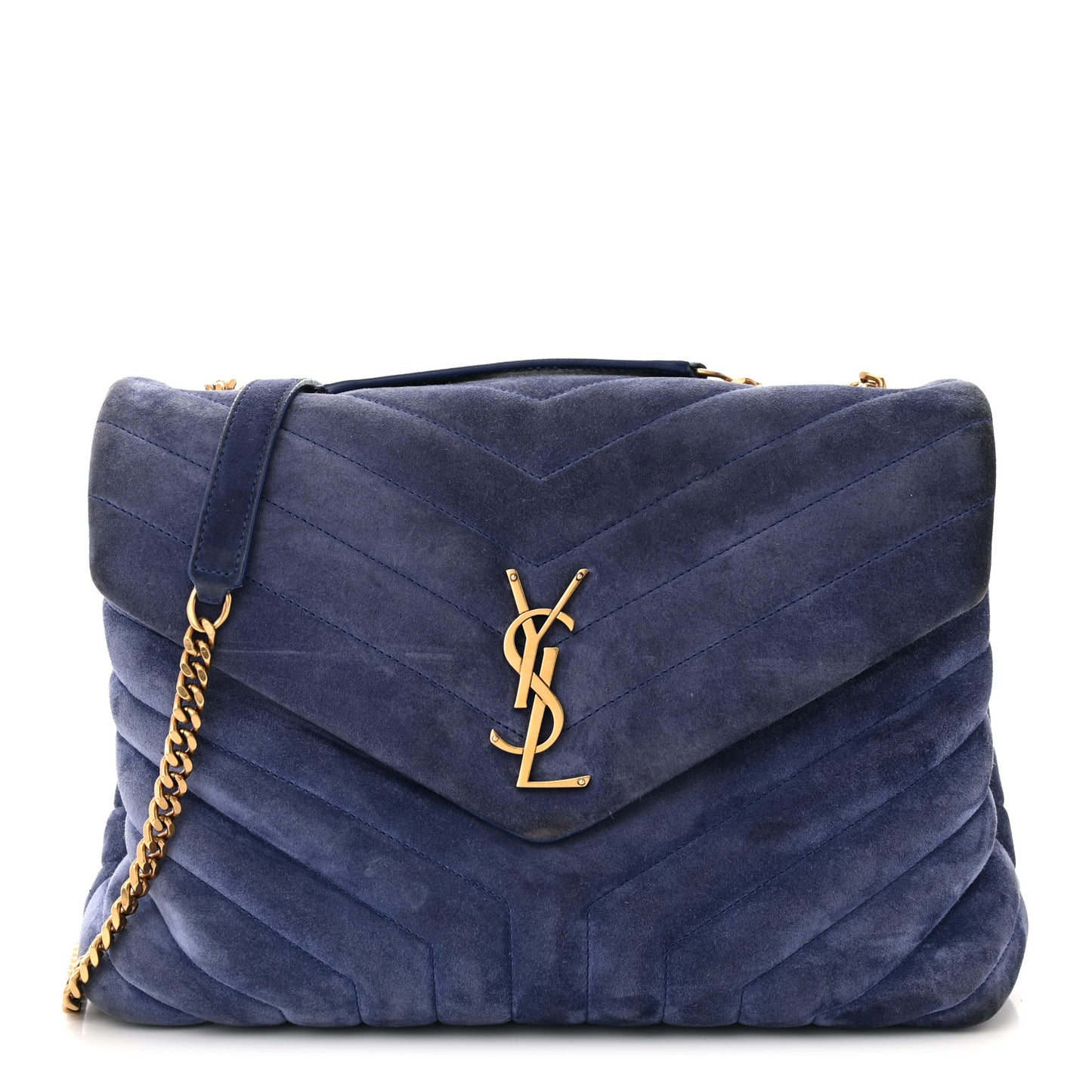 Suede Calfskin Y Quilted Monogram Medium Loulou Chain Satchel Blue