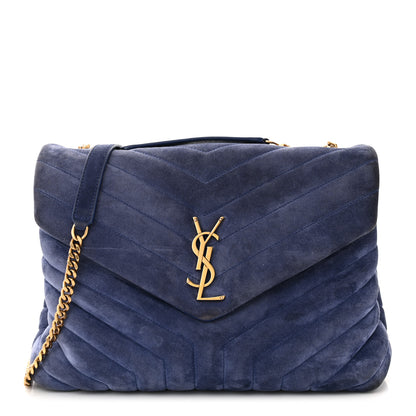 Saint Laurent Suede Calfskin Y Quilted Monogram Medium Loulou Chain Satchel Blue 1 of 13