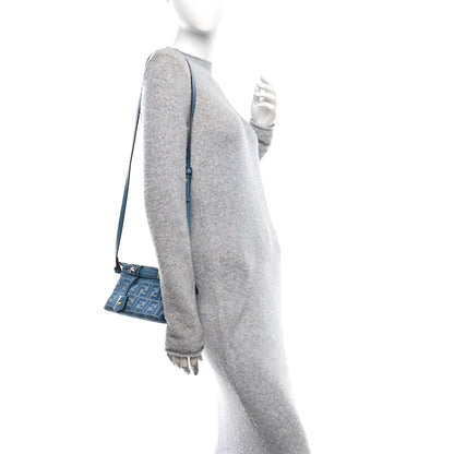 Fendi Denim Jacquard FF Effect Vitello Grace Soft Mini By The Way Boston Blue White 2 of 10