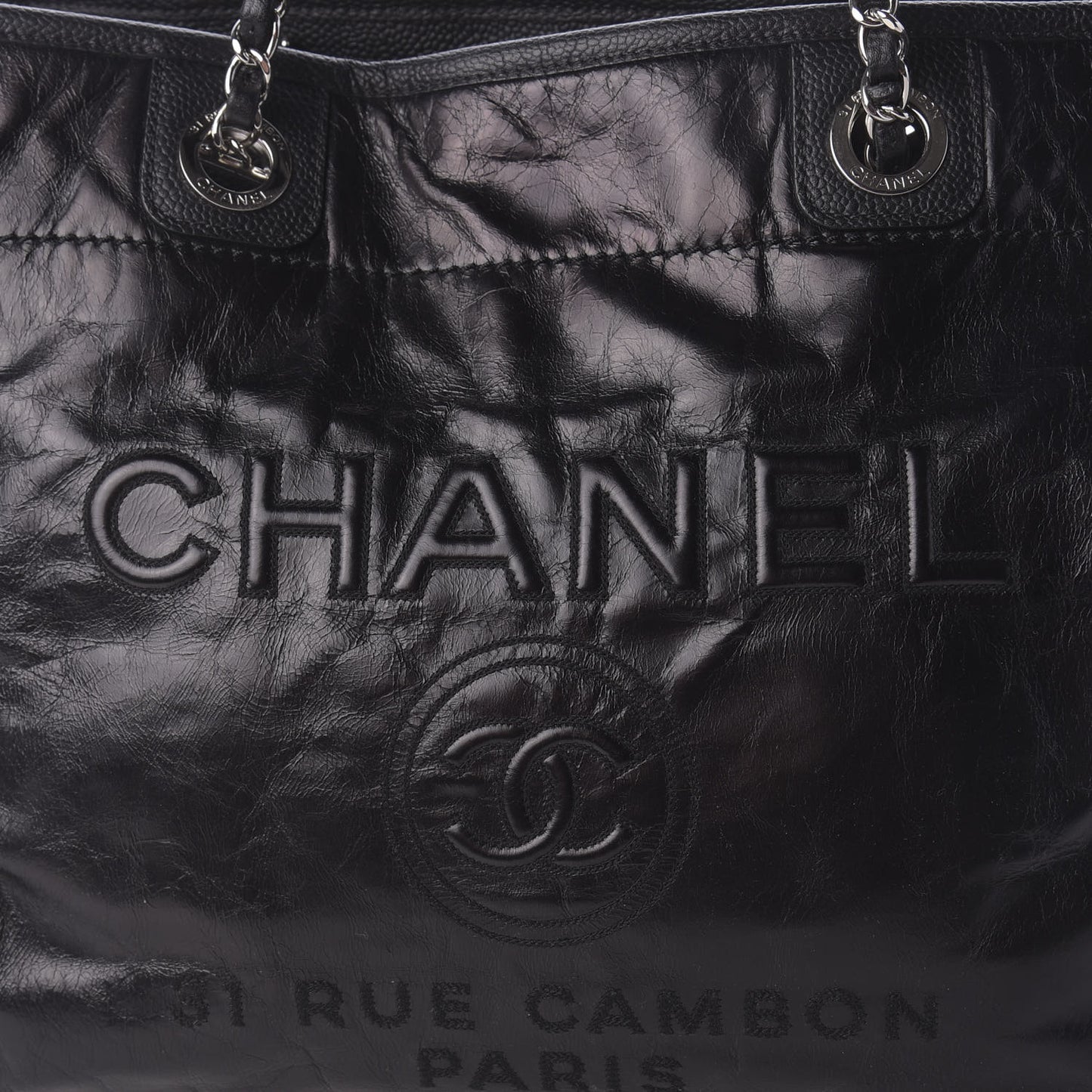 Glazed Calfskin Small Deauville Tote Black