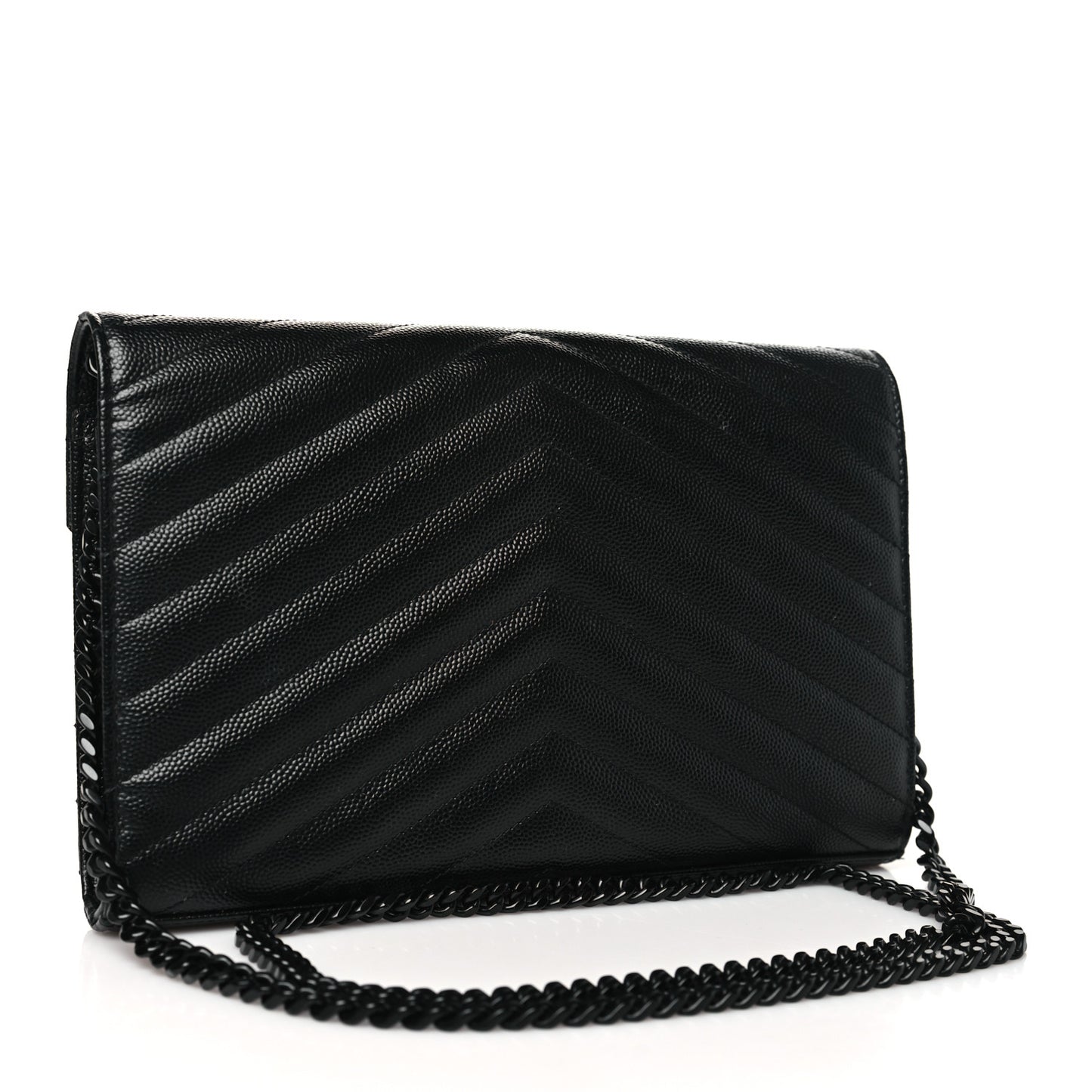 Grain De Poudre Matelasse Chevron Monogram Monochrome Chain Wallet Black
