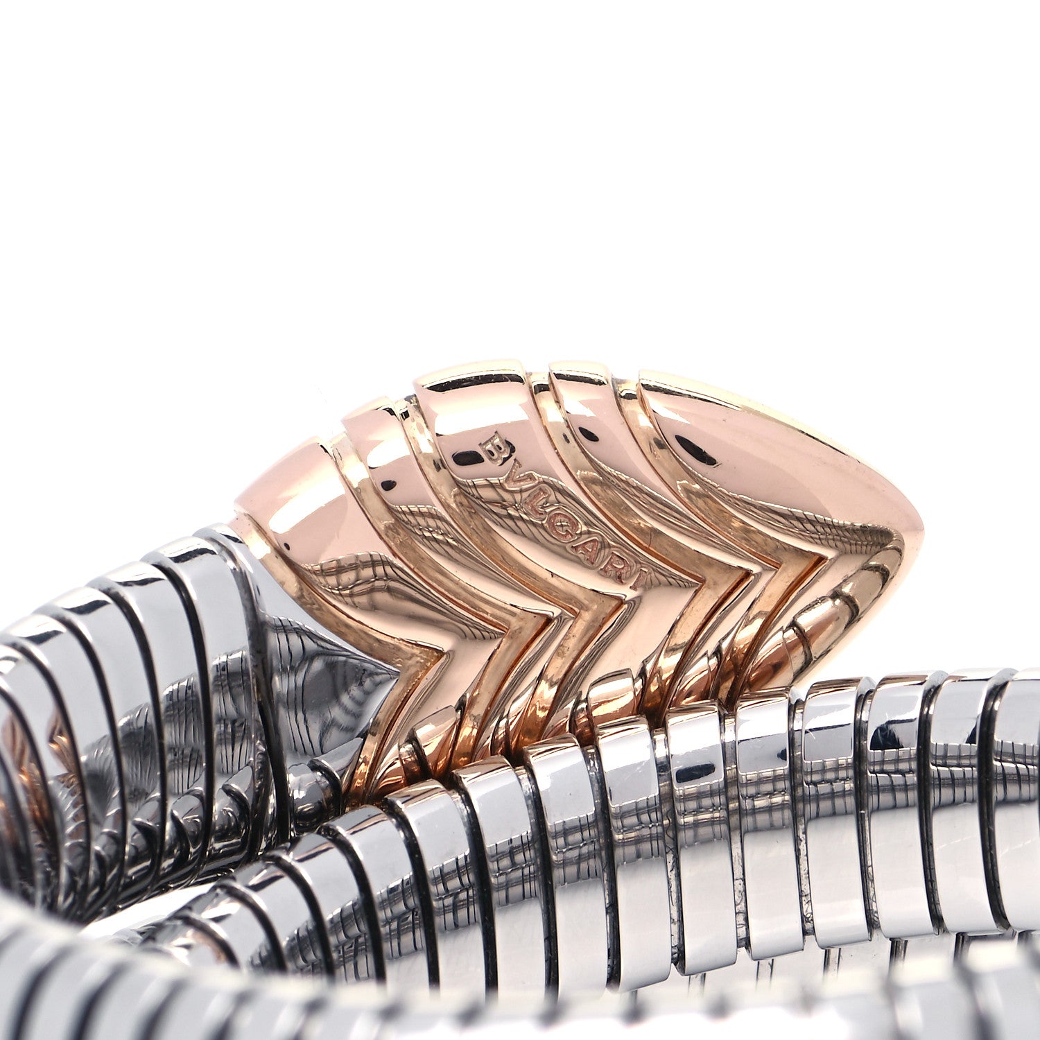 Bulgari Stainless Steel 18K Rose Gold Serpenti Tubogas Double Spiral Bracelet ML 4 of 6
