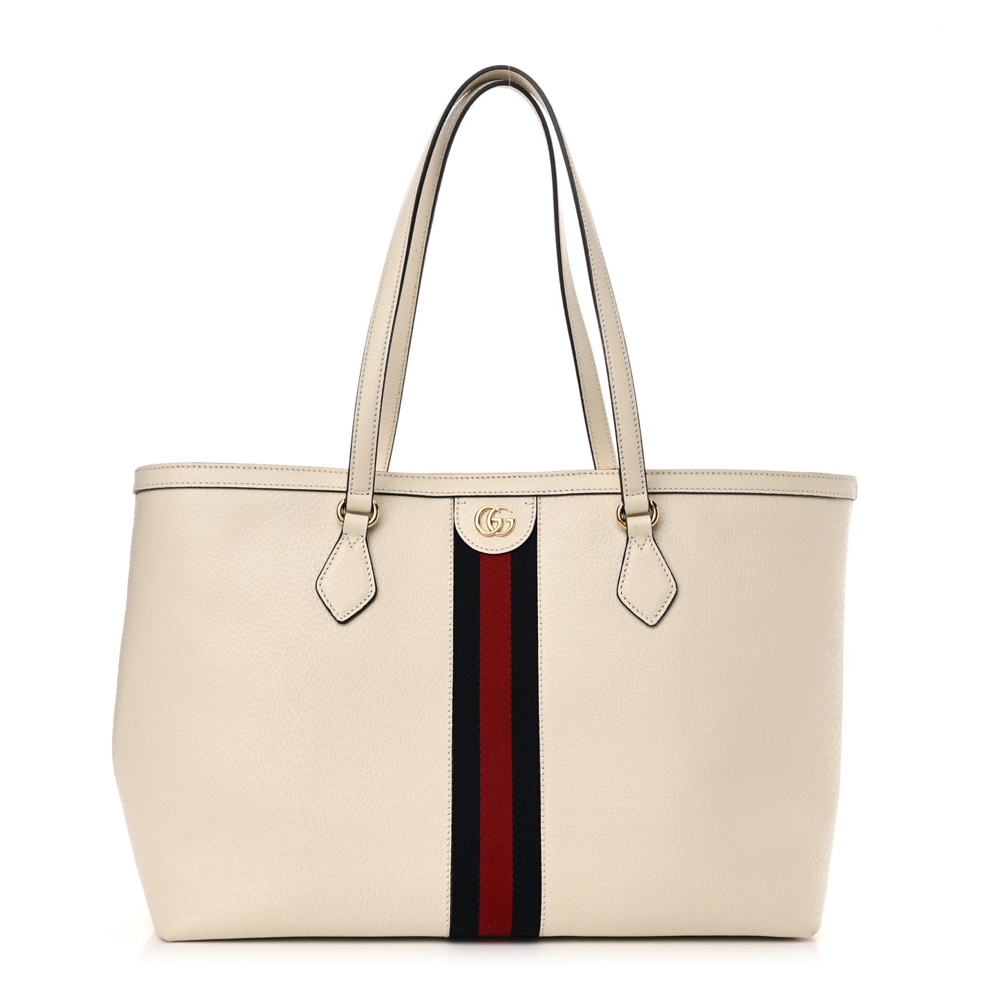 Textured Calfskin Web Ophidia Shopping Tote Ivory