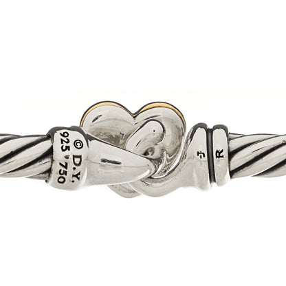 David Yurman Sterling Silver 18K Yellow Gold 3mm Cable Collectibles Heart Bracelet 3 of 4
