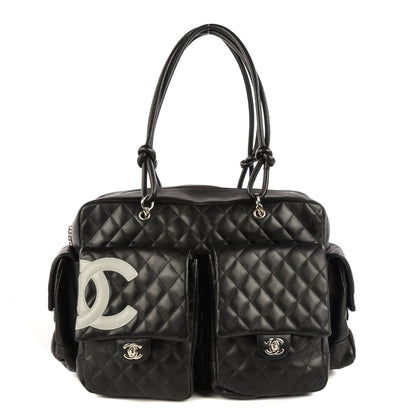 Chanel Calfskin Quilted XL Cambon Multipocket Reporter Black White 1 of 7