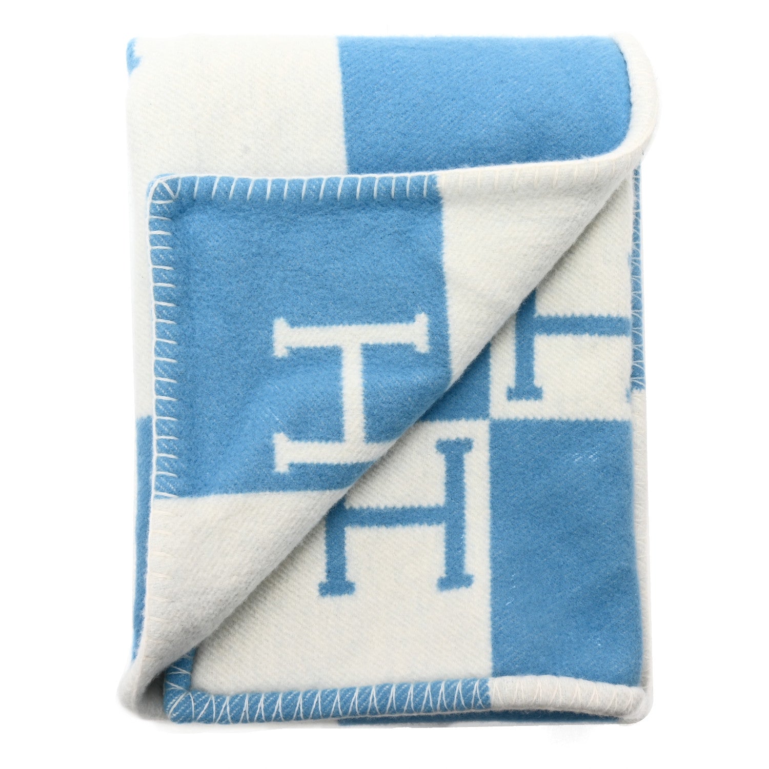 Hermes Wool Cashmere Avalon Baby Blanket Bleu Genievre White 2 of 6