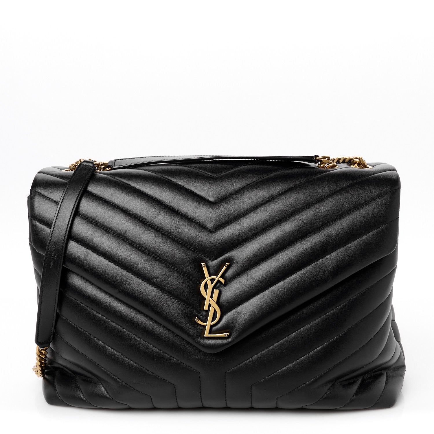 Saint Laurent Calfskin Y Quilted Monogram Large Loulou Chain Satchel Black 1 of 11