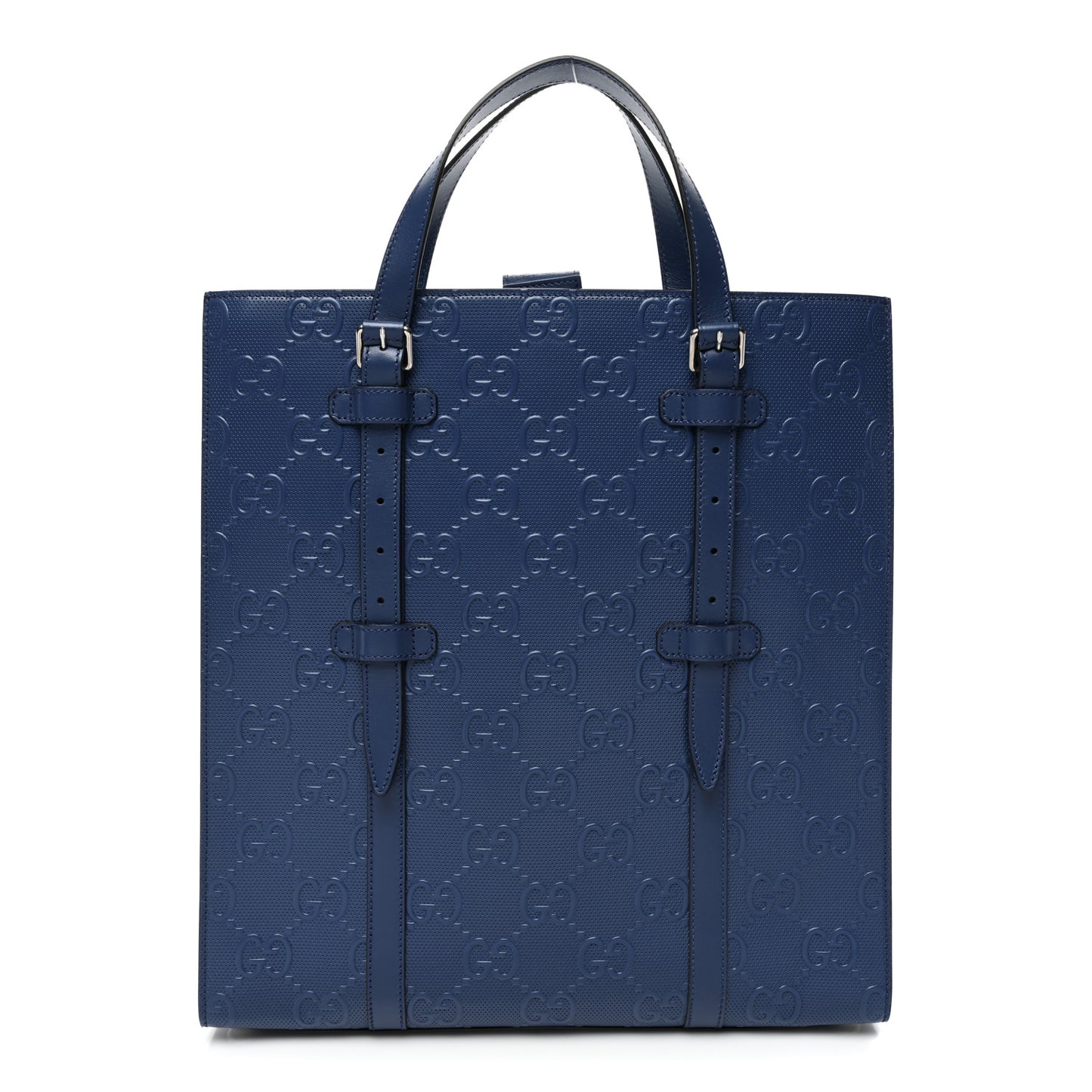 Calfskin GG Tennis Embossed Medium Tote Bag Intense Metal Blue
