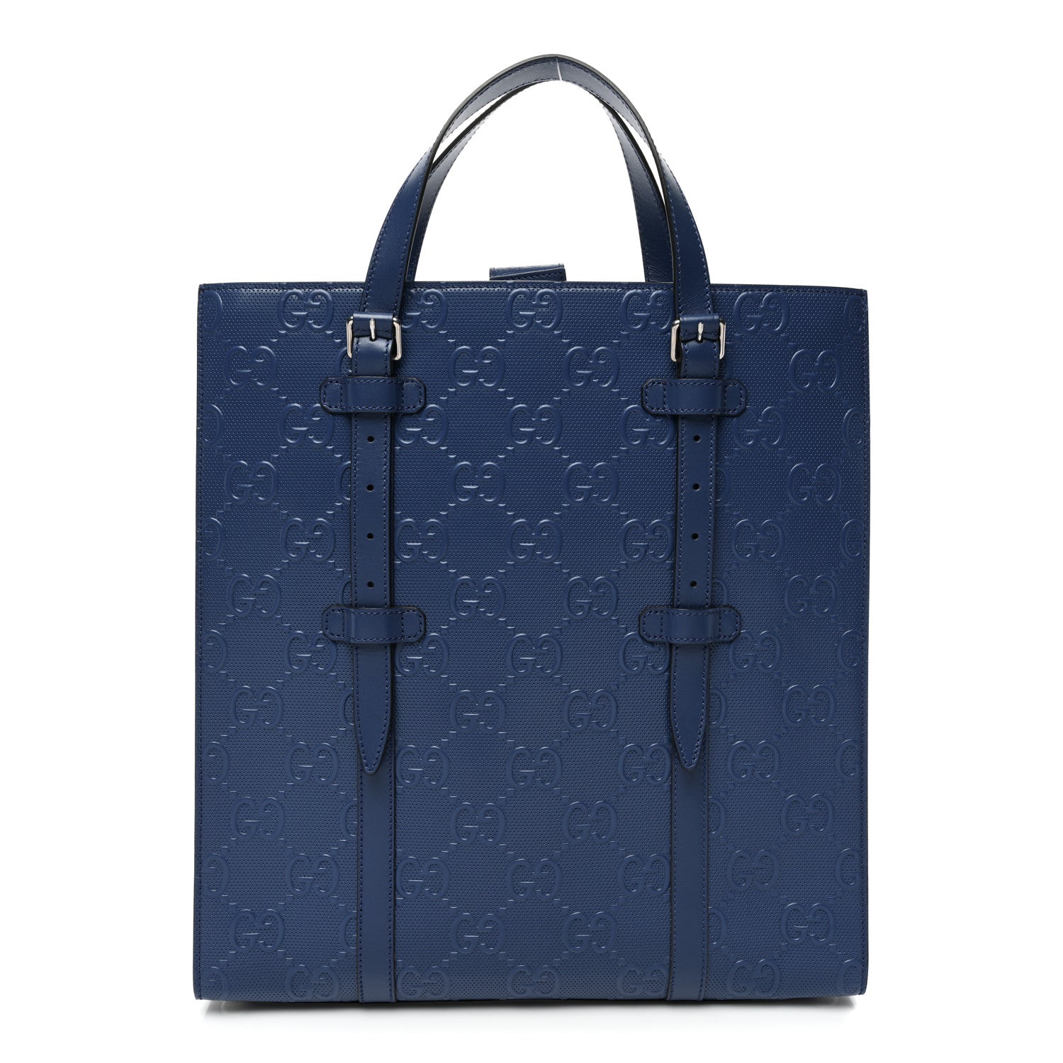 Gucci Calfskin GG Tennis Embossed Medium Tote Bag Intense Metal Blue 1 of 8