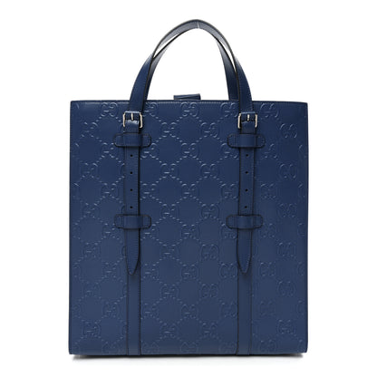 Gucci Calfskin GG Tennis Embossed Medium Tote Bag Intense Metal Blue 1 of 8