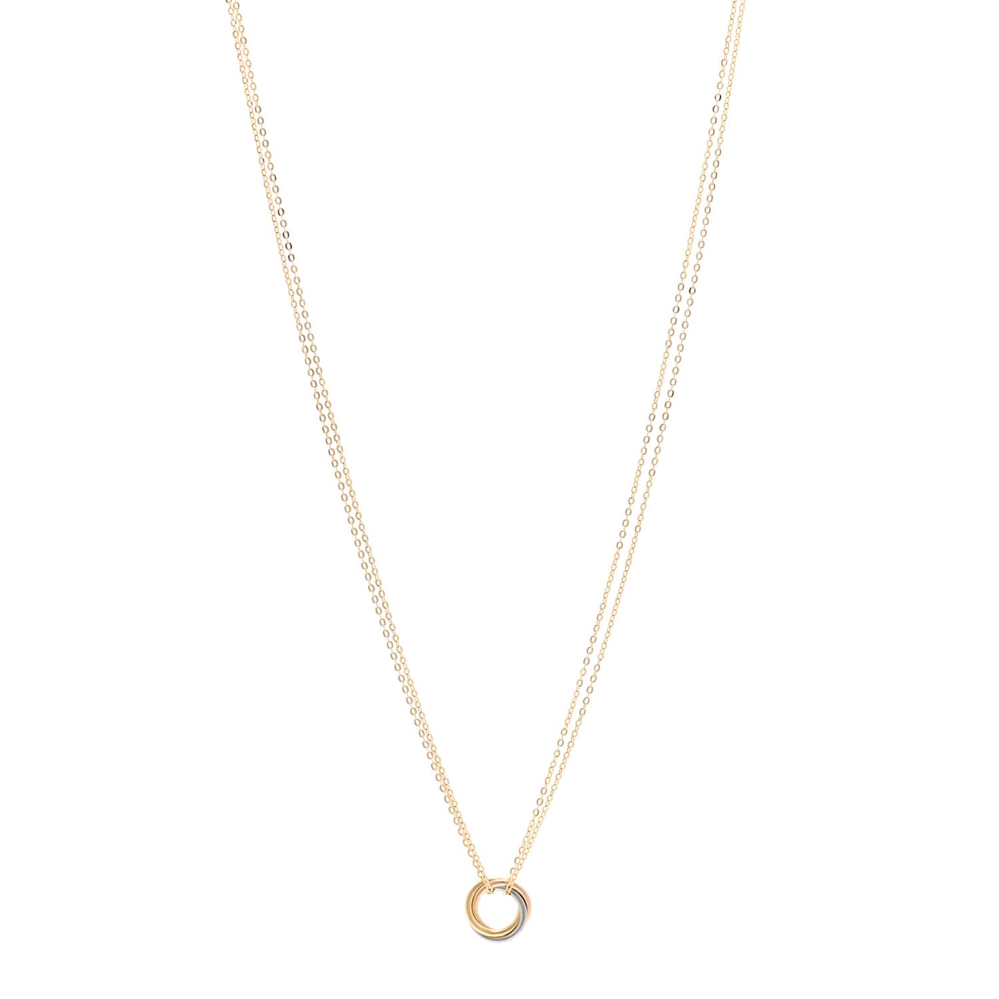 18K Pink Yellow White Gold Trinity Double Chain Pendant Necklace