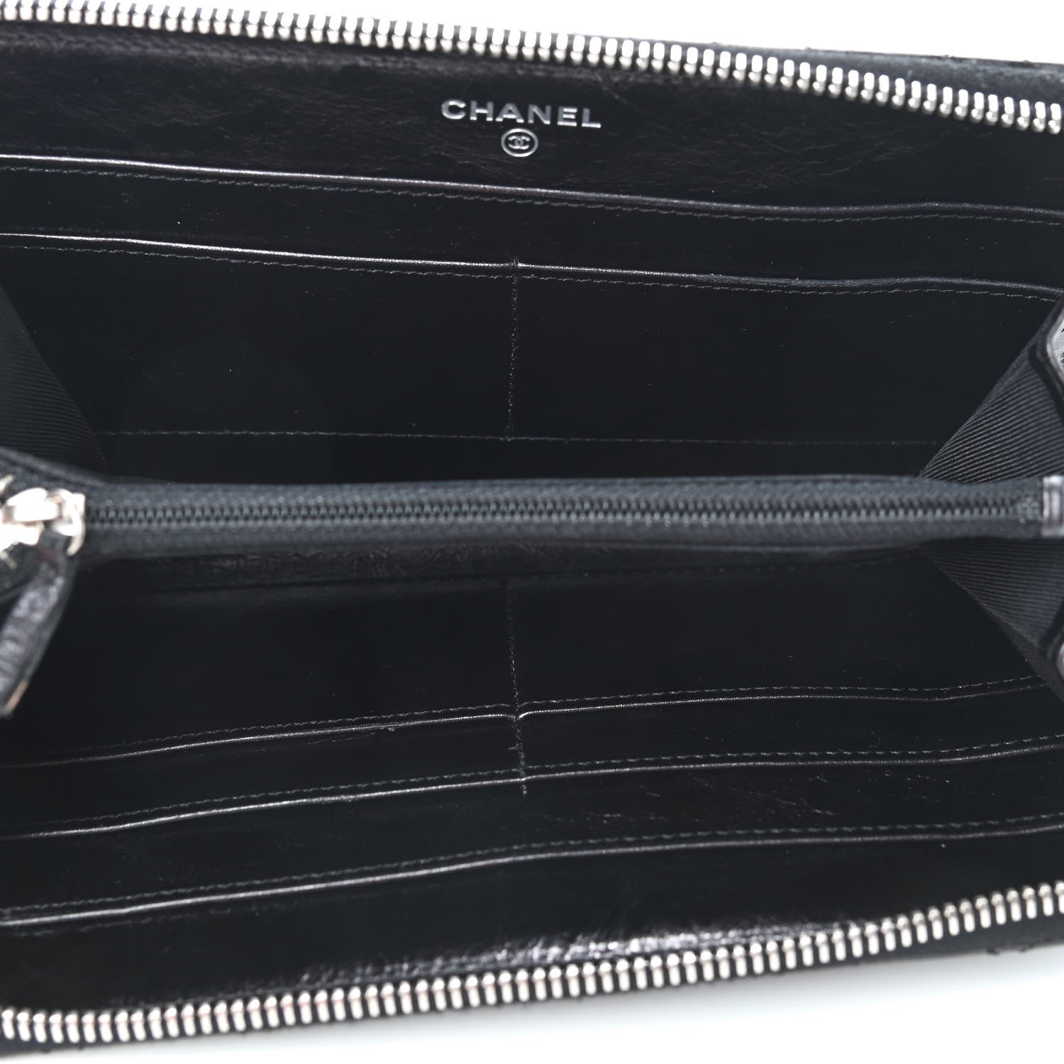 Chanel Aged Calfskin Striped Reissue Zip Around Wallet Black 5 of 11