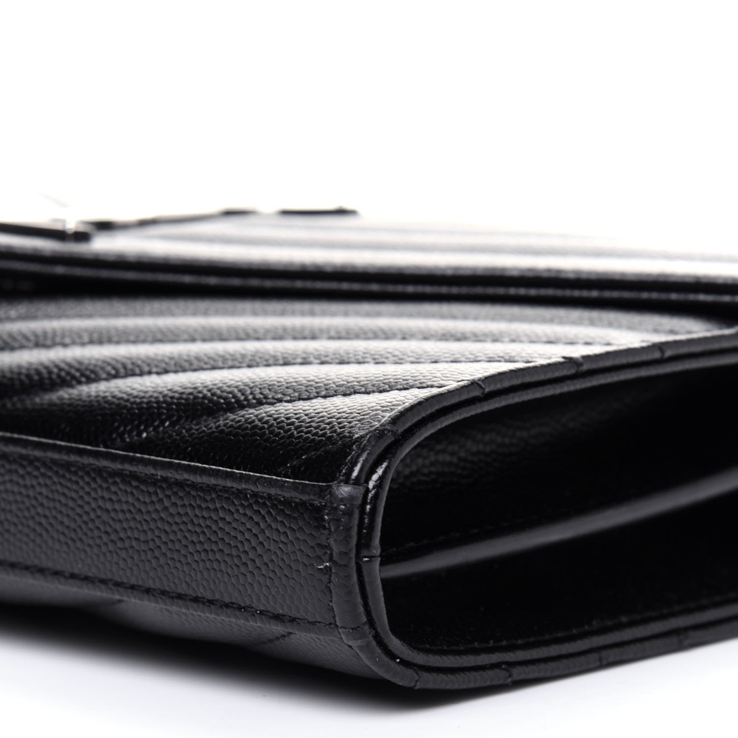 Saint Laurent Grain De Poudre Matelasse Chevron Monogram Chain Wallet Black 8 of 9
