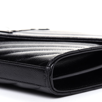 Saint Laurent Grain De Poudre Matelasse Chevron Monogram Chain Wallet Black 8 of 9