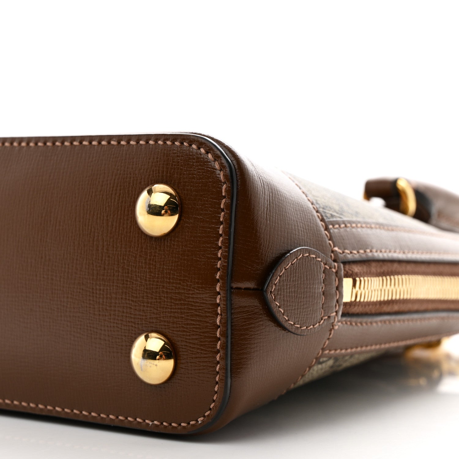 Gucci GG Supreme Monogram Azalea Calfskin Small Horsebit 1955 Top Handle Bag Beige Ebony Brown Sugar 10 of 11