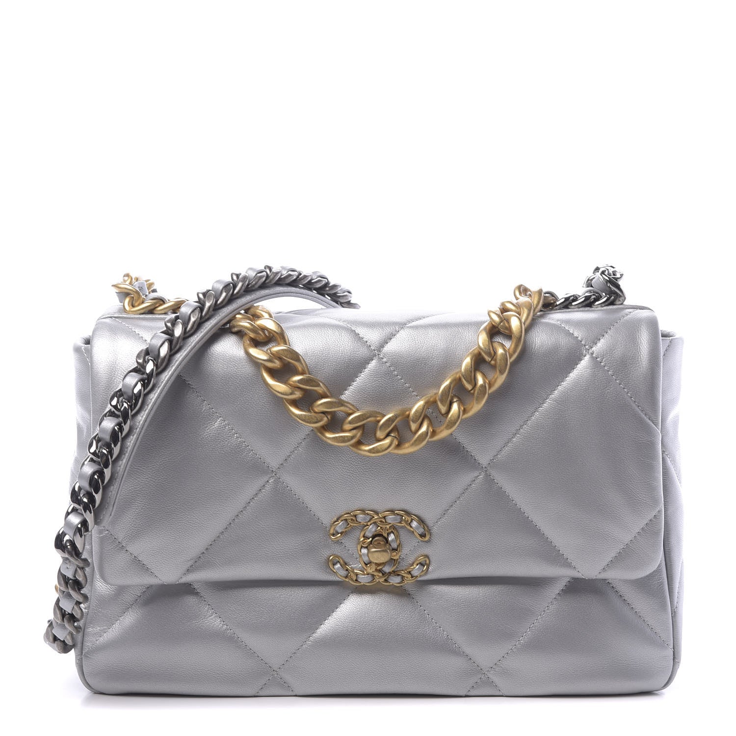 Chanel Metallic Goatskin Quilted Large 19 Flap Silver 1 of 11