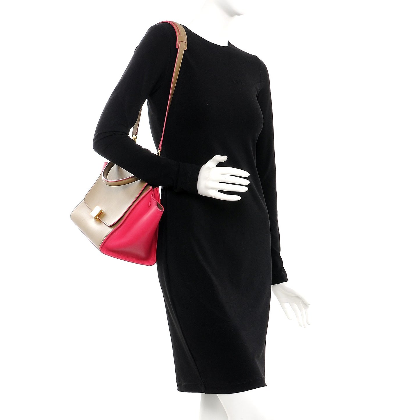 Smooth Calfskin Small Bi-Color Trapeze Taupe Fuchsia