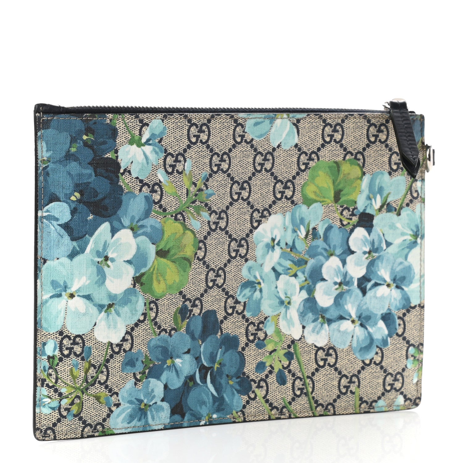 Gucci GG Supreme Monogram Blooms Small Zip Wristlet Pouch Beige Blue Black 3 of 7