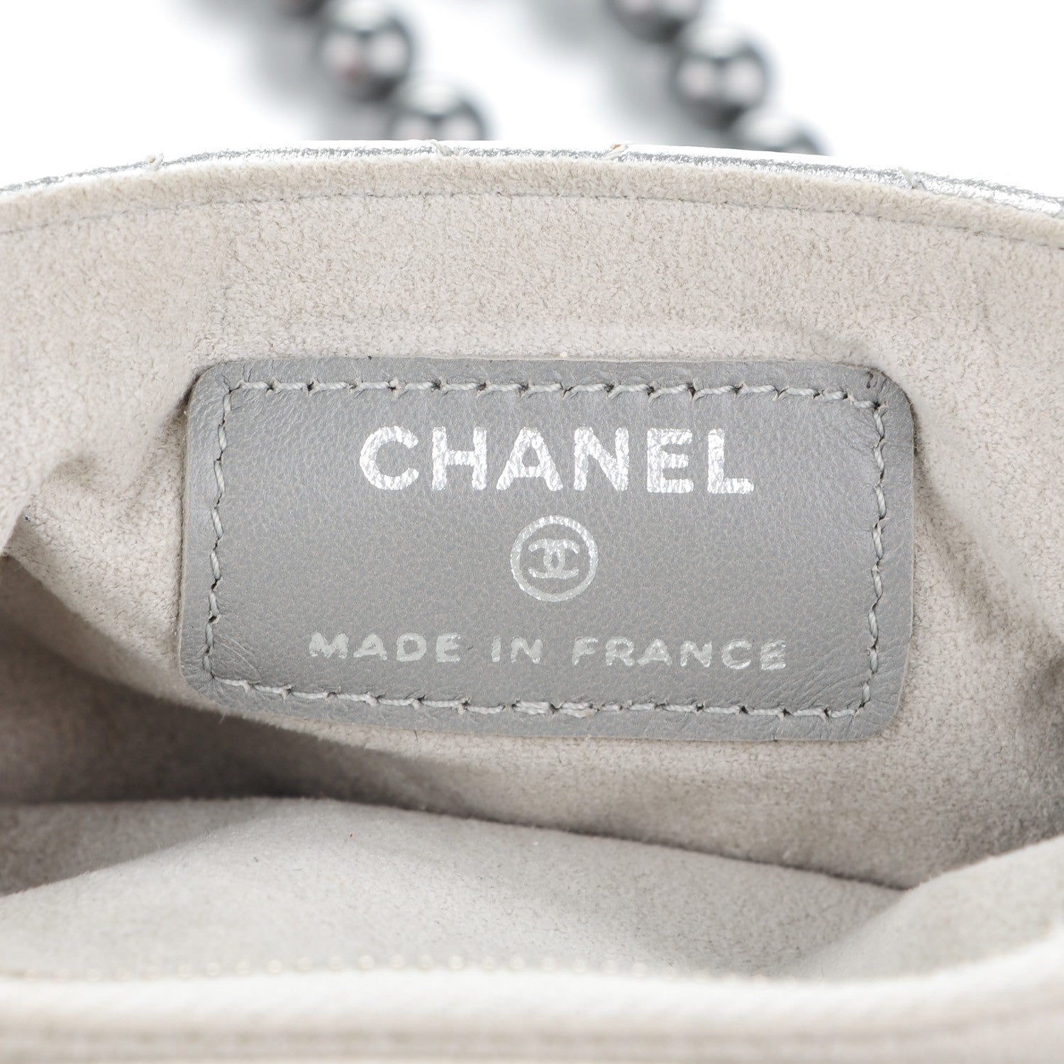 Chanel Metallic Lambskin Quilted Pearl Chain Mini Love Symbols Bag Silver 6 of 7