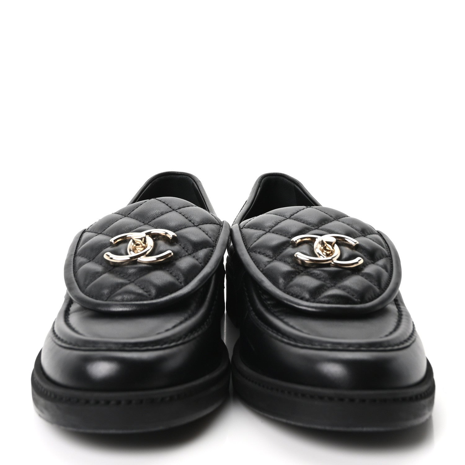 Chanel Lambskin Quilted CC Turnlock Loafers 39.5 Black 3 of 9
