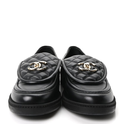Chanel Lambskin Quilted CC Turnlock Loafers 39.5 Black 3 of 9
