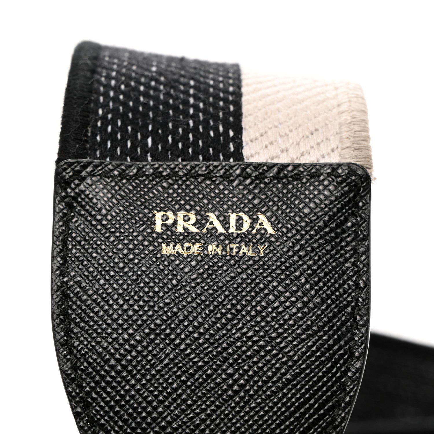 Prada Canvas Calfskin Logo Shoulder Strap Black Beige 3 of 4