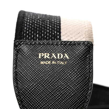 Prada Canvas Calfskin Logo Shoulder Strap Black Beige 3 of 4
