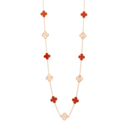 Van Cleef & Arpels 18K Rose Gold Carnelian 20 Motifs Guilloche Vintage Alhambra Necklace 1 of 6