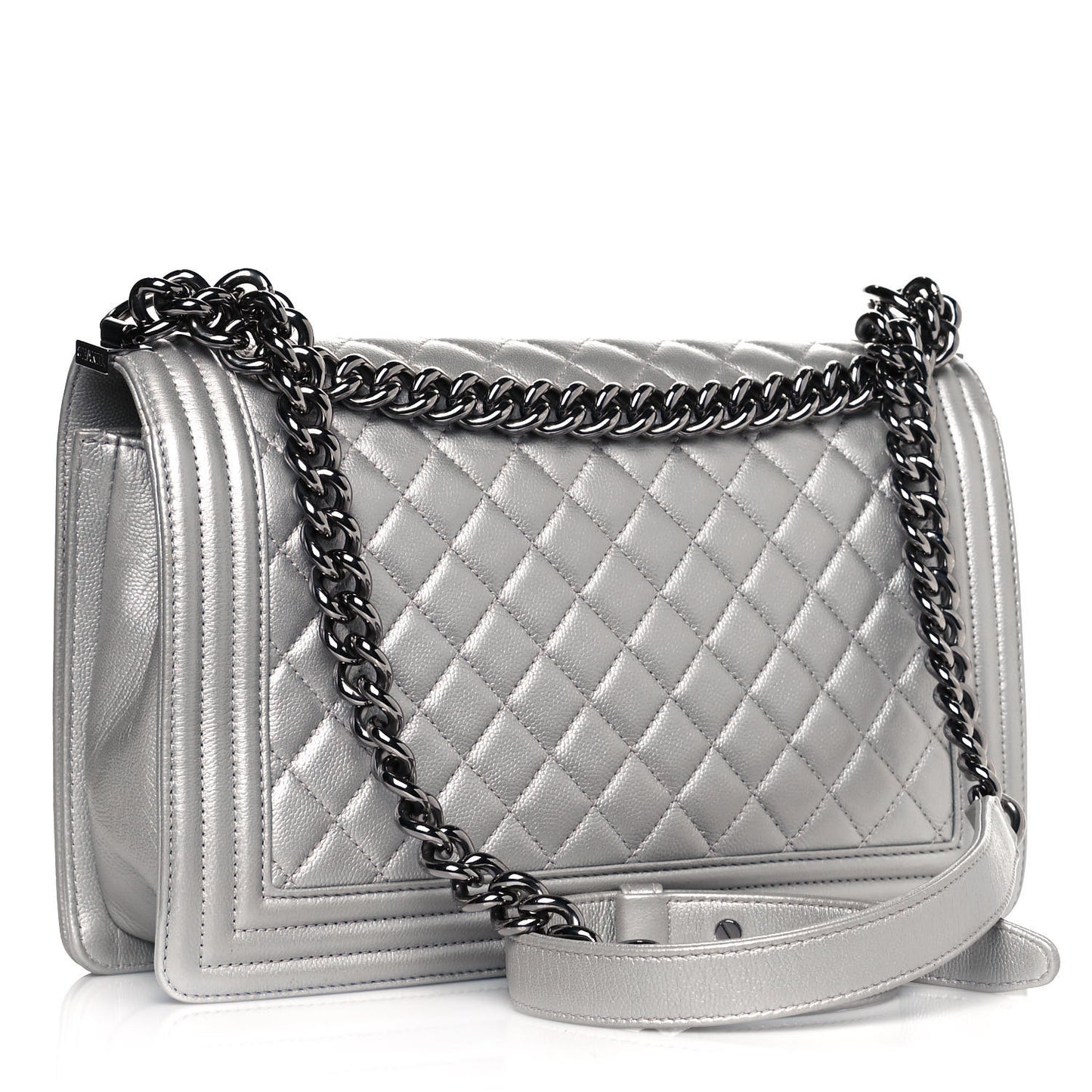 Metallic Caviar Quilted New Medium Boy Flap Silver