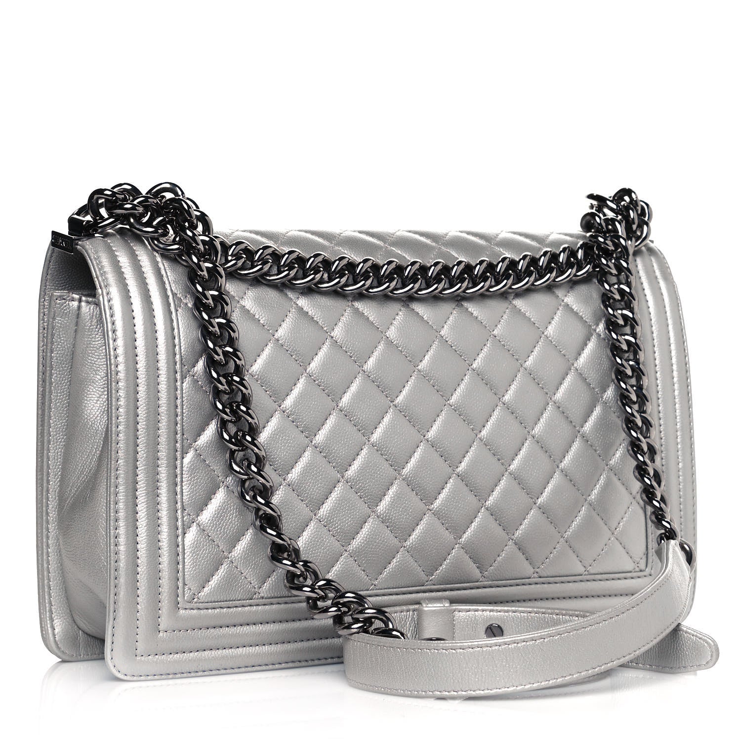 Chanel Metallic Caviar Quilted New Medium Boy Flap Silver 3 of 11