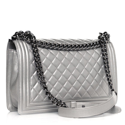 Chanel Metallic Caviar Quilted New Medium Boy Flap Silver 3 of 11