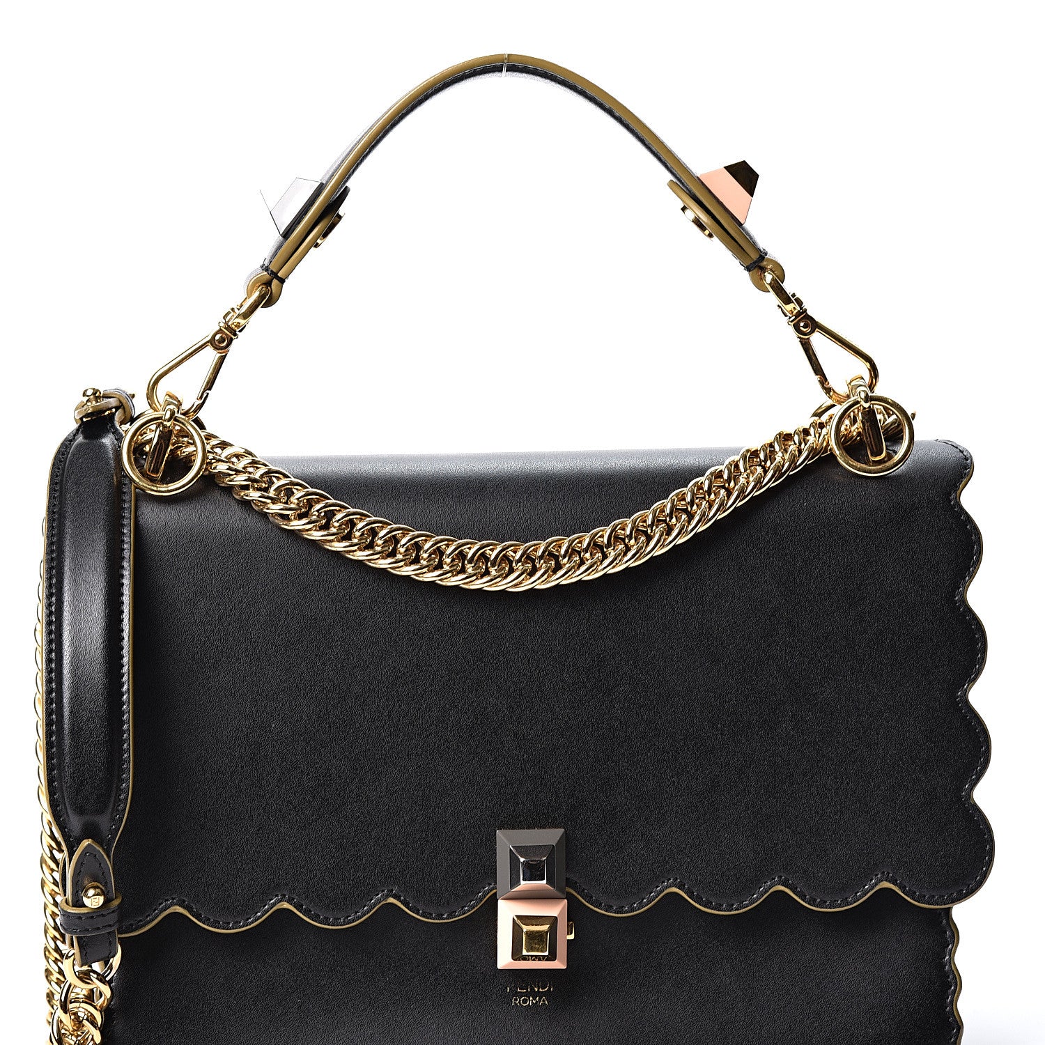 Fendi Vitello Liberty Scalloped Studded Kan I Shoulder Bag Black 7 of 10