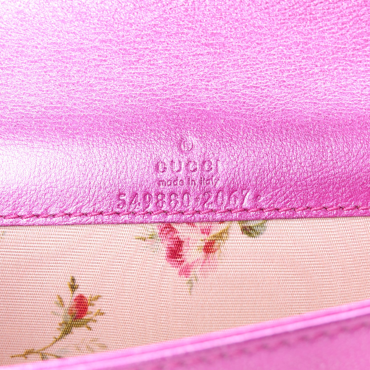 Gucci Metallic Calfskin Matelasse Crystal GG Marmont Mini Bag Fuchsia 6 of 10