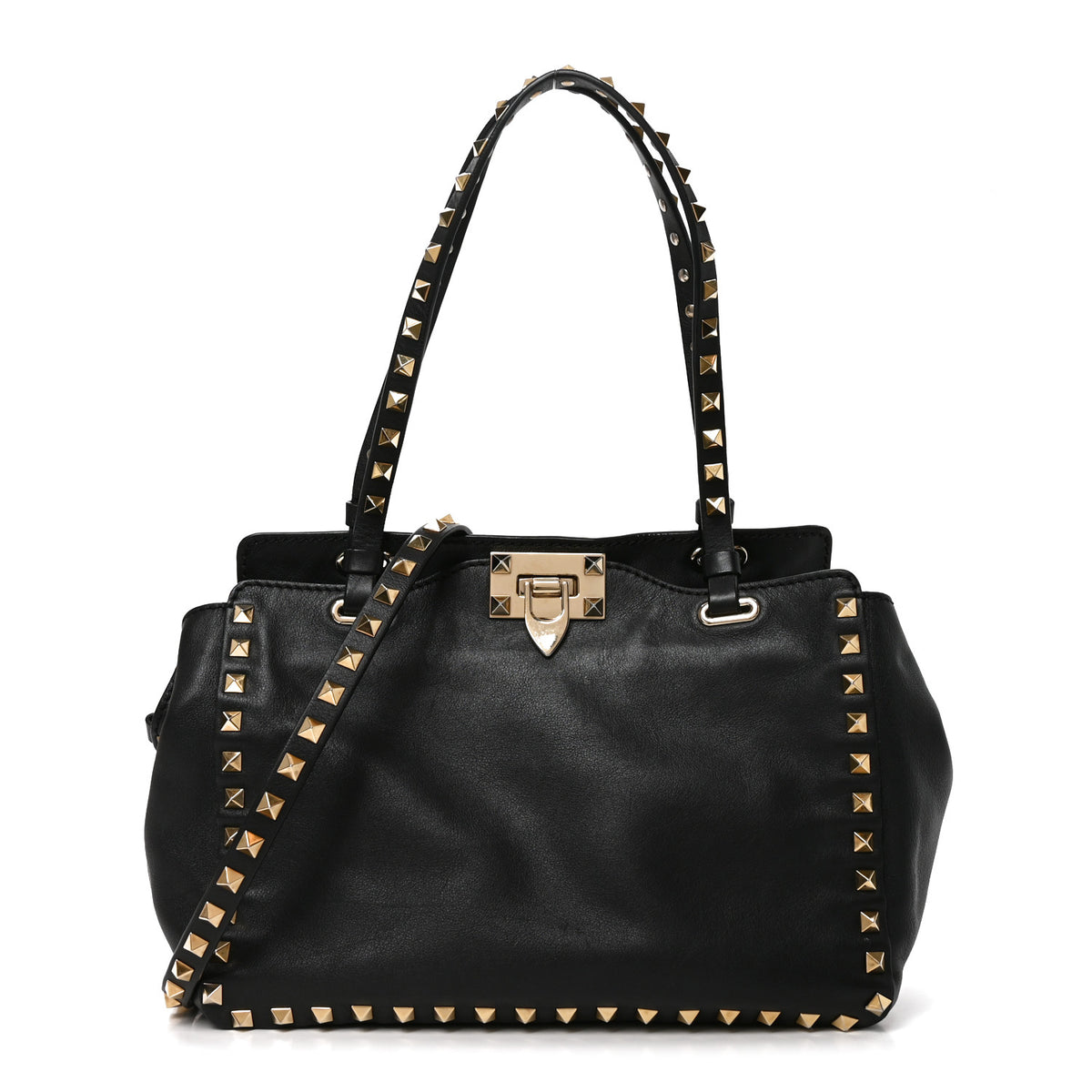 Vitello Small Rockstud Double Handle Tote Black
