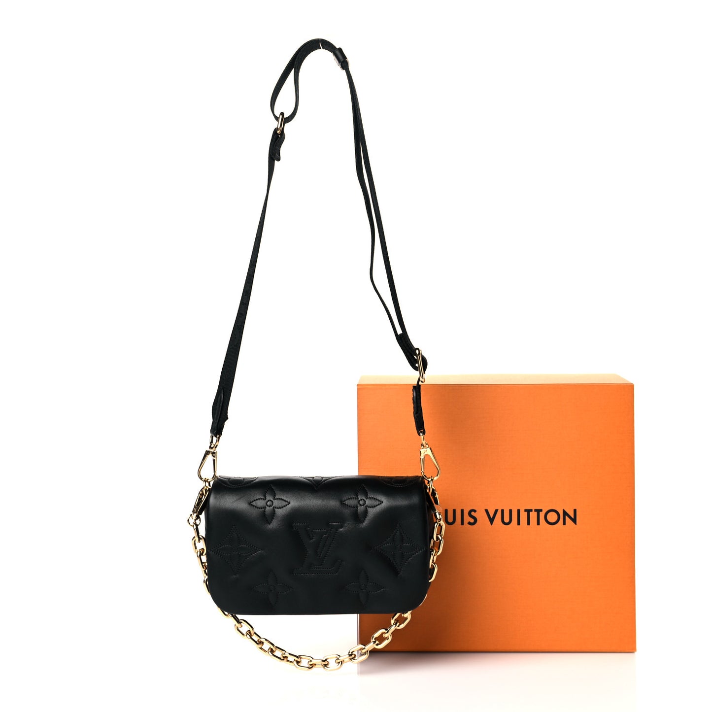 Calfskin Bubblegram Wallet On Strap Black