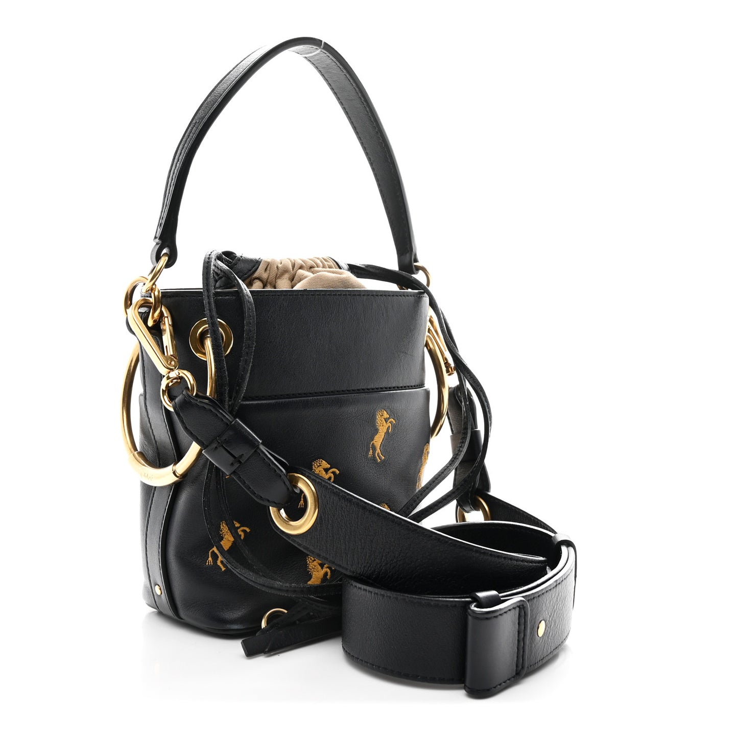 Smooth Calfskin Little Horses Embroidered Mini Roy Bucket Bag Full Blue