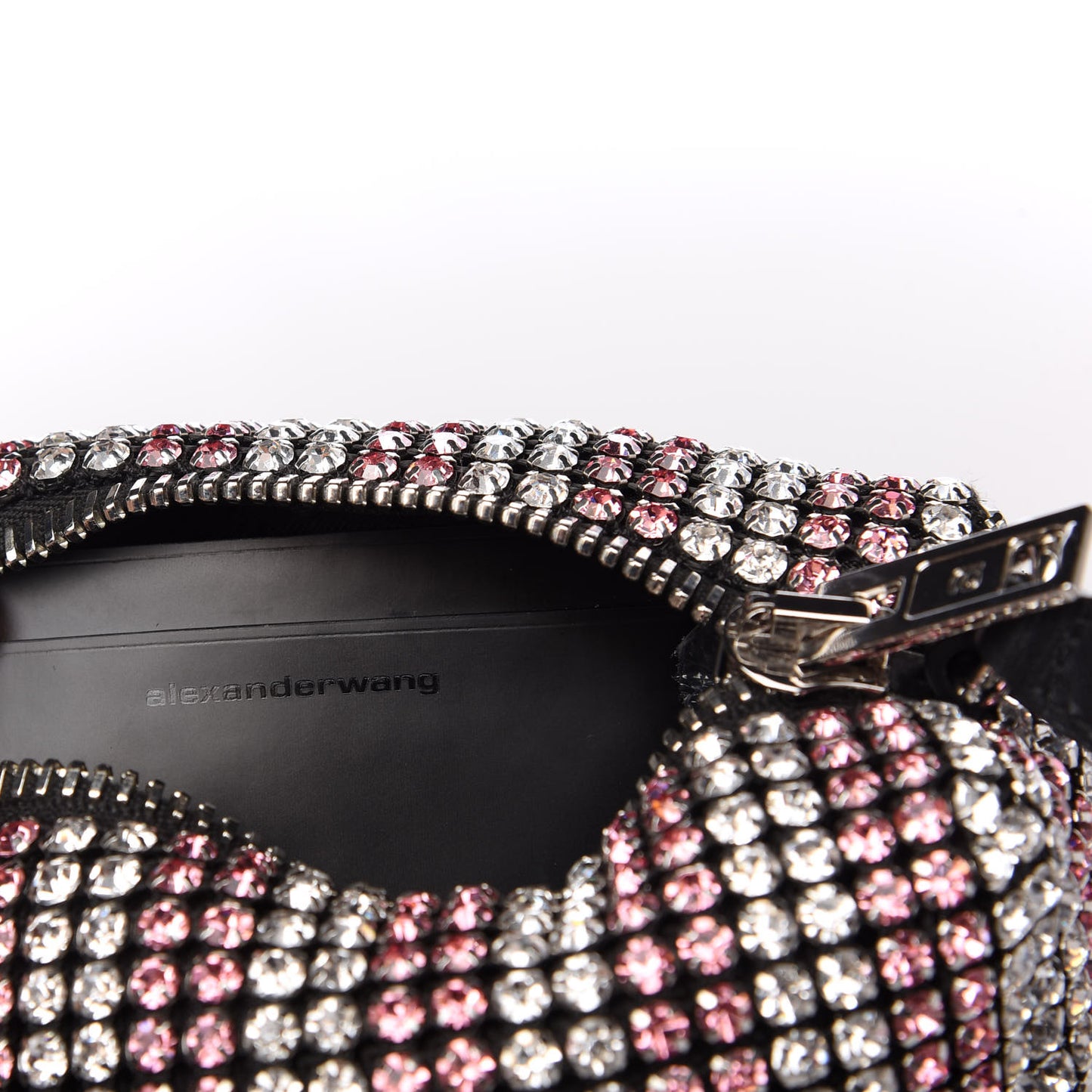 Mesh Crystal Rhinestone Mini Heiress Pouch Pink Silver